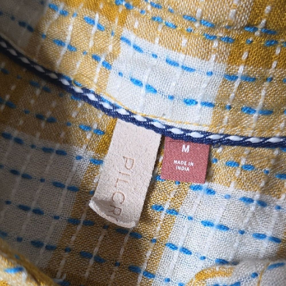 Pilcro Mustard & White Plaid Buttondown Shirt with Blue Accents - Picture 2 of 9